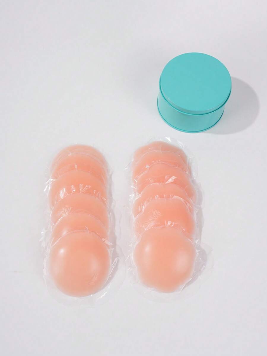 2/12pcs Reusable Women Nipple Covers, Silicone Adhesive Invisible Pasties With Travel Case - Apricot - View 1