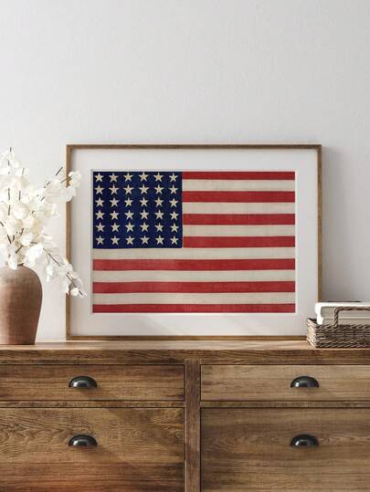 1pc Canvas Wall Art, Framed Wall Decor, Vintage American Flag Art, Patriotic Americana Decoration, Independence Day Flag Wall Decor, Home Decor Poster, Room Decoration, Dorm, Bedroom, Living Room, Bathroom, Kitchen, Gift, Birthday Present, Holiday Poster