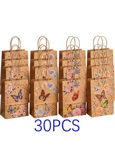 Bộ 6/30 túi quà tặng bằng giấy Kraft cao cấp in hình bướm và hoa, túi quà sinh nhật, túi tote giấy Kraft cho họp lớp, túi mua sắm, túi dự tiệc, túi quà cưới sinh nhật, túi tote thủ công, quà tặng dự tiệc, đồ trang trí sinh nhật, đồ trang trí quà tặng dự tiệc, đồ trang trí đám cưới, đồ dùng dự tiệc
