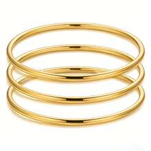 3pcs Stainless Steel Gold Color Bangle Bracelet Set, Women's Stackable Bracelets, Suitable For Daily Wear, Party And Gift Occasions - 3-piece Set - View 6