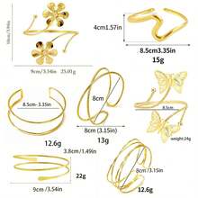 Set de 10 brazaletes metálicos minimalistas y ajustables, estilo de vacaciones de verano, adecuado para decoración de Halloween - 10 piezas de oro - Ver 2