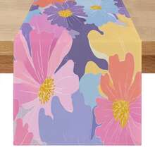 1pc French Romantic Style Macaron Color Large Handpainted Floral Pattern Table Runner, Rectangular Decor Suitable For Dining Table, Coffee Table, Sideboard, TV Stand, Vanity, Nightstand, Applicable For Weddings, Afternoon Tea, Birthday Parties And Various Holiday Gatherings - Multicolor - View 10