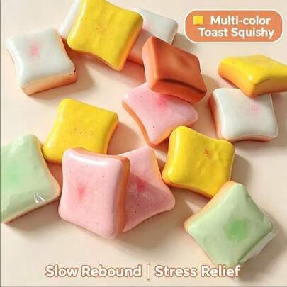 1pc Random Color Soft Squishable Bread Squeeze Toy - Stress Relief Toy - Travel Toy - Squeeze Toy - Mini Bathroom Toy - Birthday/Christmas/Easter/Halloween/Christmas Eve Gift - Perfect Gift, Extra Soft & Squishy