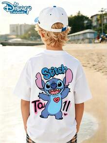 Disney Lilo & Stitch Kids T-Shirt, Double-Sided Print Cotton Short Sleeve, Boys Girls Casual Summer Top - 白色 - 查看 3