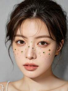 1片星月日3D立体脸部宝石，欧美风格舞台表演妆容装饰，音乐节派对妆容水钻贴纸，演唱会妆容 - 彩色 - 查看 2