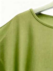 优雅休闲绿色圆领半袖中长连衣裙，侧边口袋，修身设计，后开衩，适合派对、商务晚宴、婚礼、办公室日常穿着。 - 淡綠 - 查看 8