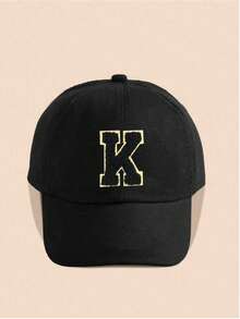 1pc A-Z Letter Kids Baseball Cap Solid Color Baby Girl Boy Sun Hat Adjustable Hip Hop Cap - Black - View 11