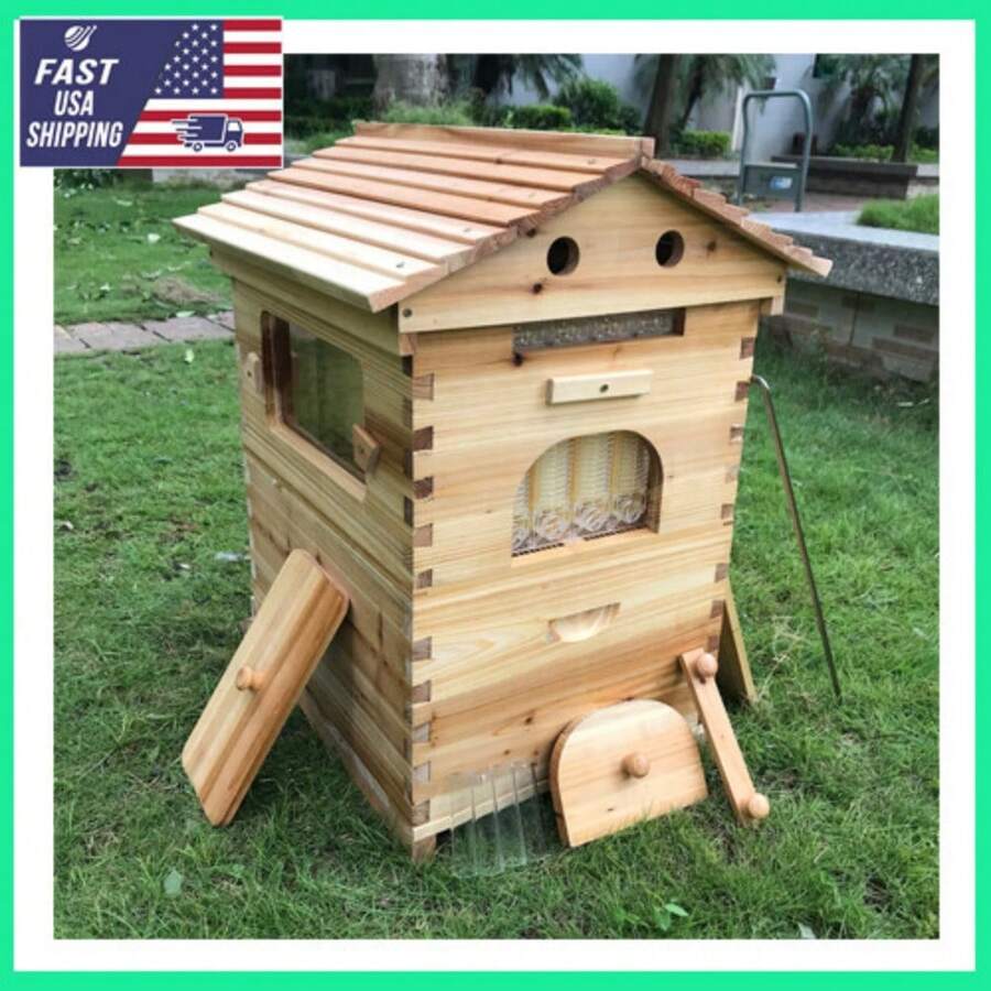 Auto Flowing Cedar Wood Beekeeping Beehive Complete Bee Set With 7 Auto Honey Comb Frames - 預設 - 查看 1