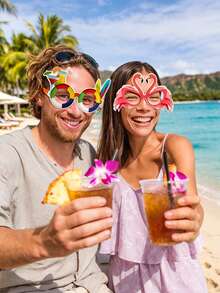8pcs/Set Paper Hawaiian Beach Party Glasses, Tropical Themed Pool Photo Props, Suitable For Summer Beach Party, Bachelor Party, Birthday Party, Camping Decoration Or Party Favors - Summer-themed Decorative Eyeglass Frames - View 4