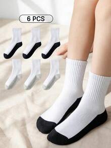 6 Pairs Kids/Students Color Block Sports Socks, Moisture-Wicking Athletic Socks For School, Sports Competition, Versatile - Multicolor - View 8