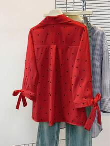 Women's Button-Down Shirt With Tie Cuffs, 3/4 Sleeves With Polka Dots, Versatile For Casual Wear - 藍色的 - 查看 11