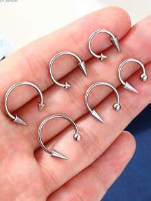 6 piezas Joyería de perforación de labios tipo mordedura de serpiente, anillos de labios con herradura de pico largo/corto y bola, juego de joyería de perforación de septum, hélix y concha de acero inoxidable - Plateado - View 4