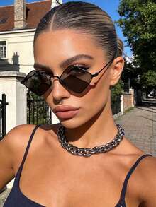 1副复古时尚不对称金属眼镜，可定制 - 黑灰片 - 查看 2