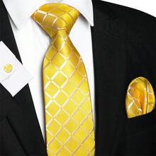 1/2/3/4/5pcs Men's 8CM (3.15inch) Yellow & White Striped Plaid Polyester Tie, Pocket Square, Cufflinks, Tie Clip & Lapel Pin Combination Set, Suitable For Wedding, Graduation, Date, Business And Other Occasions, Great For Birthday, Father's Day Gifts - Yellow - View 13