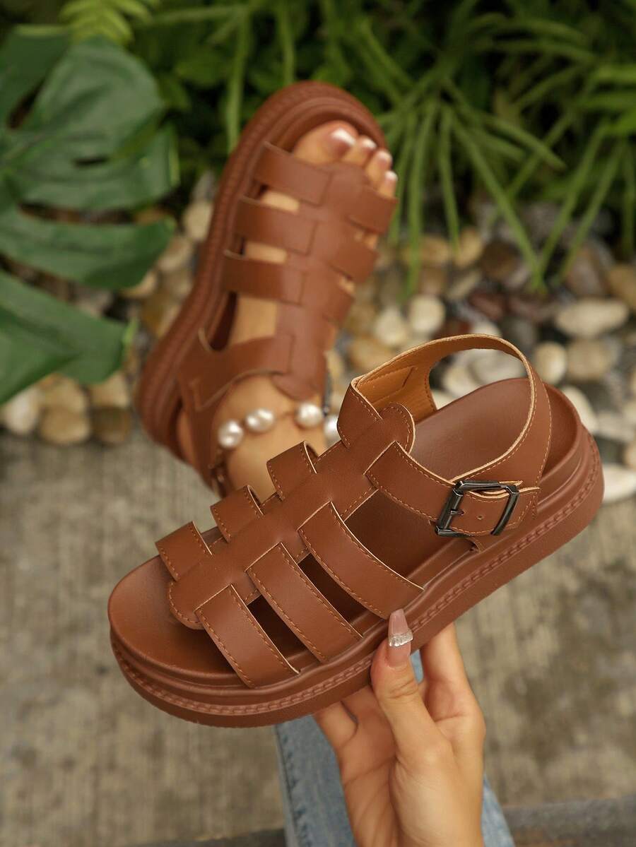 Women's Platform Thick Strap Dark Colored Fashion Sandals,Gladiator Sandals,Summer Sandals - Brown - View 1