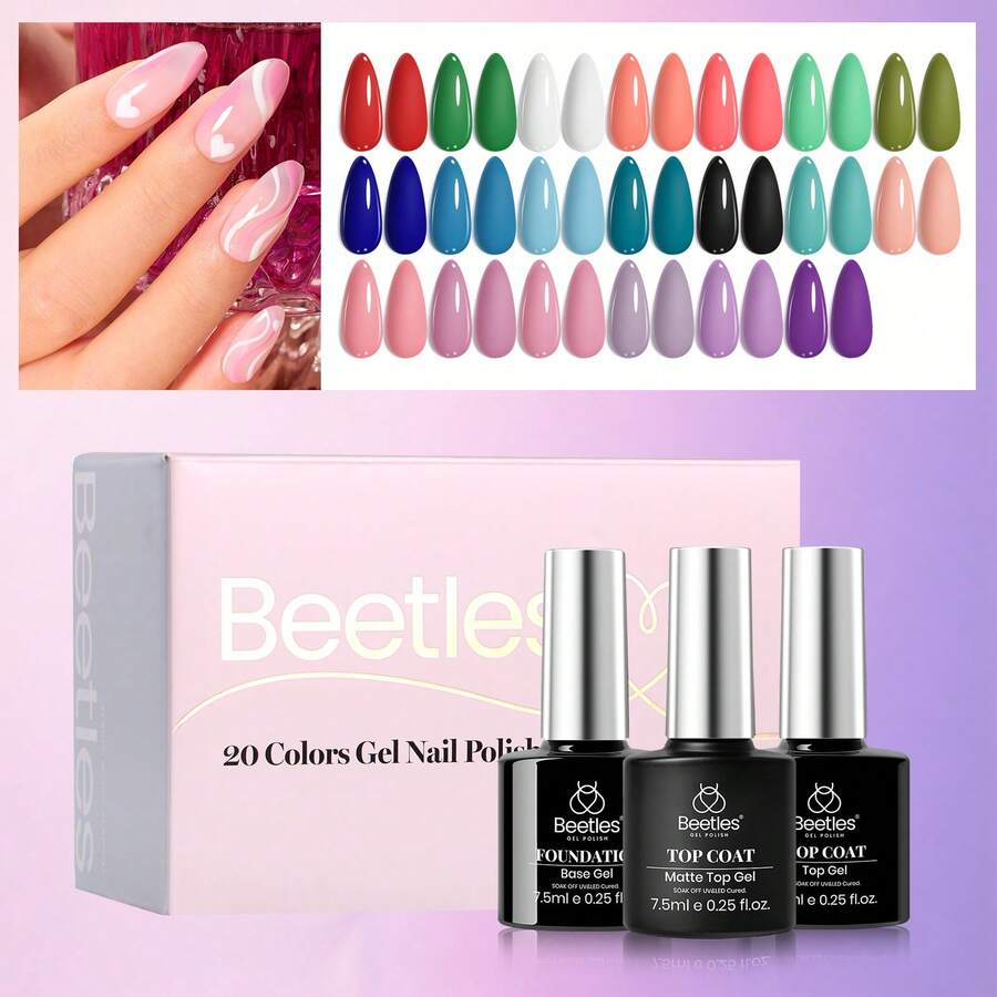 Beetles Spring Gel Polish Set - 20 Colors Red Green White Black Nude Spring Gel Nail Polish With Base Top Coat - 20 Colors Vibrant Subtle - 查看 1
