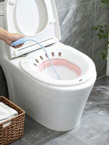 1 pieza Cuenca de baño de asiento plegable, baño de asiento hemorroidal reutilizable, baño de asiento para inodoro, cuenca de limpieza con agua caliente, cuidado posparto, cuidado de ancianos, set de baño de asiento para mujeres con manguera de enjuague, orificio de drenaje, anillo de asiento ensanchado, uso doméstico portátil - Rosa - Ver 15