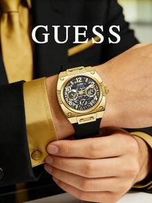 GUESS Prodigy 男士金色黑色硅胶表带日期显示腕表 GW0569G2 - 黑色 - 查看 2