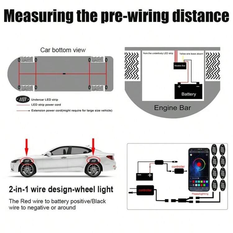 Luces LED RGB para roca para camión todoterreno, barco, sincronización de música, luz de chasis de automóvil flexible LED de 6 en 1 para debajo del automóvil - A - Añade 7