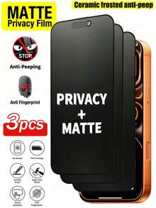 MIGAE 3片装磨砂隐私屏幕保护膜，兼容 17 Pro Max [6.9英寸] | 采用TPU软膜材质（非钢化玻璃/陶瓷膜），防碎防震 | 隐私功能确保屏幕内容仅正面可见 | 屏幕保护必备，适用于日常、办公、居家等多种场景 | 手机屏幕保护膜 | 手机配件 | 防窥 | 防水 | 防震 | 防摔 | 防刮 - 黑色 - 查看 21