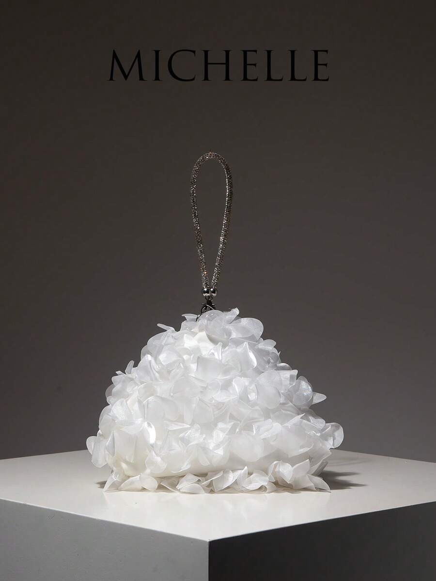 碎花圖案錢包,新穎時尚手提包,適合派對、舞會、婚禮裝飾,優雅女士錢包,女性禮物 - 白色 - 查看 1