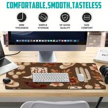 Large Western-Themed Cowboy Desk Pad - Extended Keyboard & Mouse Non-Slip Gaming & Office Desk With Brown/Beige Cacti, Boots, Horses, Cowboy Motifs, Southwestern PC Computer Setup, Ranch, Or Wild West Decor (Durable Rubber - View 5
