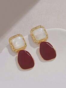 1pair Fashionable Zinc Alloy Square Drop Earrings For Women For Daily Decoration - Nhiều màu - Xem 4