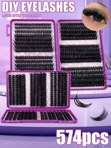 620/610/574 piezas Conjunto de pestañas postizas D-Curl esponjosas, realistas y densas de estilo natural y suave, pestañas falsas segmentadas DIY de gran capacidad, adecuadas para DIY en casa, fáciles para principiantes, de larga duración, aplicables para diversos maquillajes de ojos, esencial de belleza, portátil, adecuado para el transporte diario, gala, maquillaje de novia de boda y otras ocasiones - D - Ver 7