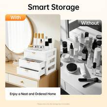3-Drawer Organizer Box, White PP Plastic Desktop Storage For Stationery Cosmetics, Sturdy & Stackable  Large Capacity - View 3