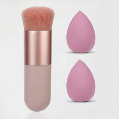 3件套 - 专业粉底刷 + 2个化妆海绵扁平膏状化妆刷