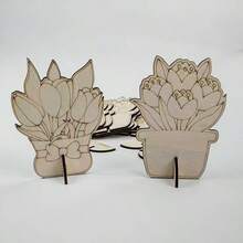 Children's Laser Engraved Wooden Flower Decor, Kindergarten Coloring Painting White Wooden Flower Pot - 1PC - View 3