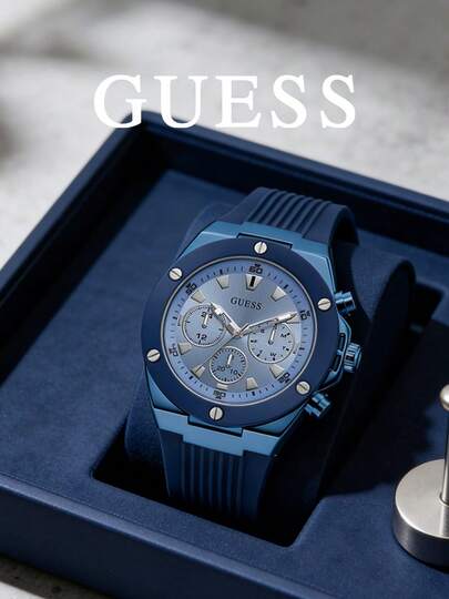 Guess Đồng hồ thạch anh nam/nữ, làm bằng thép không gỉ với dây cao su, thiết kế đơn giản và thời trang, thích hợp đeo hàng ngày - Món quà hoàn hảo cho nam/nữ, lý tưởng cho những dịp đặc biệt, GW0057G3