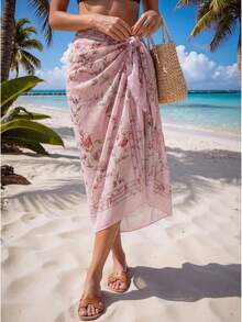 Women's Beach Sarongs Chiffon Floral Printed Pareo Swim Skirt Wraps Summer Bathing Suits Dropshipping Factory Supply - váy hoa màu hồng - Xem 13