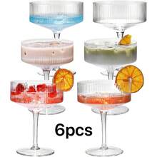 12/6/3/1 Pcs Acrylic Martini Glasses, 10oz Unbreakable Plastic Champagne Flutes, Ribbed Stemless Wine Glasses, Cocktail Glasses Set, Suitable For Weddings, Birthdays, Bars - Transparent - View 11