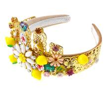 1 Pc Wide Edged Rhinestone Headband, Fashionable And , With A Crystal Like Lemon Headpiece For Fashionable Hair Styling - 發箍 - 查看 4