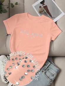 Free Shipping, Local Delivery In Mexico, 4-Day Delivery. Women's T-Shirt With Print, Slogan And Lettering, Short Sleeves And Crew Neck LOS ANGELES For New Year's Wear, Graphic Tees For Women. - Coral Pink 2 - View 5