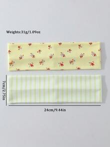 2条/套 花卉条纹印花柔软防滑发带，弹性瑜伽运动发饰，多功能日常佩戴运动发带骑行吸汗带 - 彩色 - 查看 5