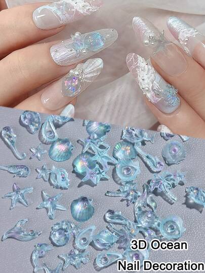 Exquisite 3D Summer Beach Decorations Featuring Palm Trees, Shells, Starfish, Pearl Shells, Mermaids, Fish Tails, And Sea Snails, Perfect For Beach Festivals, Icy Aurora Nail Art Accessories Nail Salon Supplies DIY