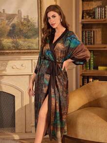 Áo khoác kimono dài kiểu Trung Quốc cổ điển, dáng rộng, thanh lịch, in họa tiết, phong cách Bohemian, thích hợp mặc ngoài, buộc eo, nhẹ nhàng cho mùa hè, thích hợp mặc đi biển, hoặc làm áo khoác chống nắng. - Cà phê nâu - Xem 4