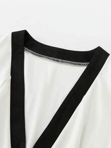 Elegant V-Neck Sleeveless Color Block Dress, A-Line Long Dress, High-End Formal Dress, Suitable For Vacation And Work, New Arrival Summer - Black and White - View 7
