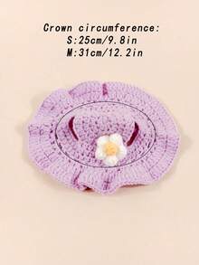 1 pieza Tocado de flores de criada para mascotas, disfraz de sombrero suave y cómodo de punto para mascotas - Multicolor - Ver 4