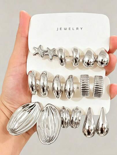 3-9 Paar dicke Silber Ohrringe Set, Allergiearme dicke Silber Ohrringe für Frauen, modisches Ohrringe Set mit mehreren Elementen