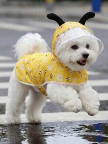 LUCKIE PAL 1pc Bee & Flower Print Waterproof Raincoat For Cats & Dogs, Suitable For Rainy Days - Yellow - View 4