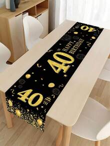 1pc 35*180cm Black & Gold Birthday Theme Table Runner, Happy Birthday Balloon & Diamond Pattern Tablecloth, For 50th 60th 70th 80th Birthday Party Decor, Dining Table Center Piece, Kitchen Decor, Disposable Party Tablecloth - Black Gold - View 13