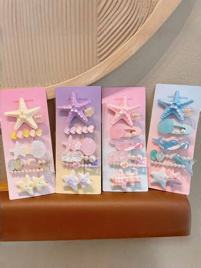 5pcs Colorful Seashell Hair Clips, Sweet Side Bangs Hairpins, Girls Hair Accessories