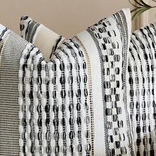 1pc Striped Textured Boho Throw Pillow Covers Aesthetic Woven Decorative Pillow Case For Couch Bed Sofa Bedroom Modern Funky 18 X 18-Inch Outdoor - Black - View 2
