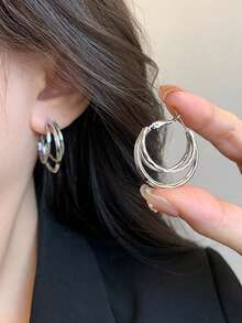 1对时尚简约独特夸张百搭几何多层圈形耳环，适合女性日常、节日、派对佩戴 - 幾何圈 - 查看 3