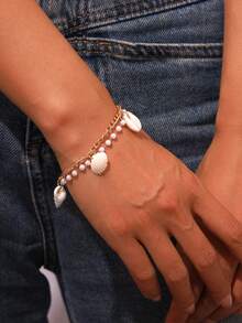 1件 时尚海星、贝壳和珍珠串珠手链 - 圓牌海螺貝殼 - 查看 5