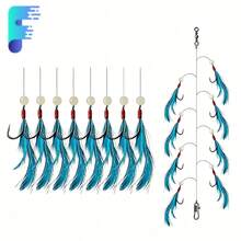 Rig Sabiki de 8 ganchos, Rig de plumas, Cebo biológico con plumas de pollo con púas, hecho a mano para pesca de agua salada y agua dulce - Multicolor - Ver 3