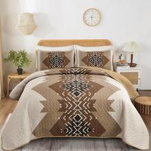 Brown Boho Reversible Bedspread Set Queen Size (90"X96").3 Pieces Geometric Print Coverlet With 2 Pillowcases, Soft & Lightweight Textured Microfiber Bedding For All Seasons Perfect Mother's Day Gift & Wedding Home Decor. - màu nâu - Xem 13